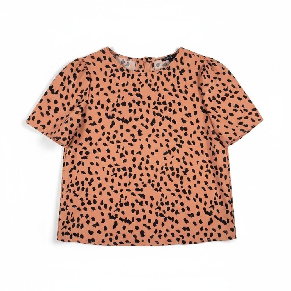 Papermoon Puff Sleeve Tie Back Animal Print Blouse Top Petite XS XSP Coquette